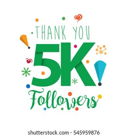 Thank You Design Template For Social Network And Follower. Web User Celebrates A Large Number Of Subscribers Or Followers. 5K Followers