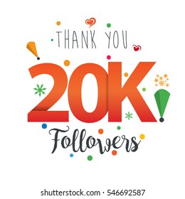 Thank you design template for social network and follower. Web user celebrates a large number of subscribers or followers. 20K Followers