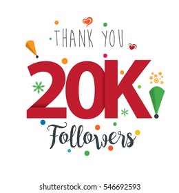 Thank you design template for social network and follower. Web user celebrates a large number of subscribers or followers. 20K Followers