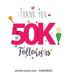 Thank you design template for social network and follower. Web user celebrates a large number of subscribers or followers. 50K Followers