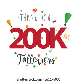 Thank you design template for social network and follower. Web user celebrates a large number of subscribers or followers. 200K Followers