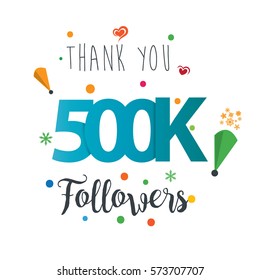 Thank you design template for social network and follower. Web user celebrates a large number of subscribers or followers. 500K Followers