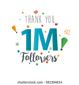 Thank you design template for social network and follower. Web user celebrates a large number of subscribers or followers. 1M Followers