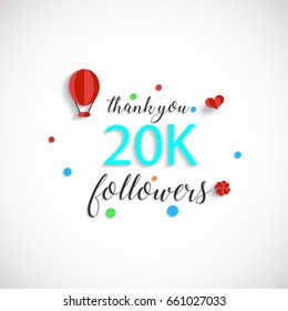 Thank you design template for social network and follower. Web user celebrates a large number of subscribers or followers. 20K Followers