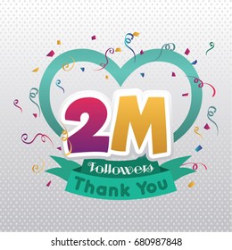Thank you design template for social network and follower. 2M Followers