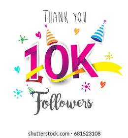 Thank you design template for social network and follower. Web user celebrates a large number of subscribers or followers. Thanks for 10k followers