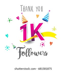 Thank you design template for social network and follower. Web user celebrates a large number of subscribers or followers. Thanks for 1k followers