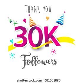 Thank you design template for social network and follower. Web user celebrates a large number of subscribers or followers. Thanks for 30k followers