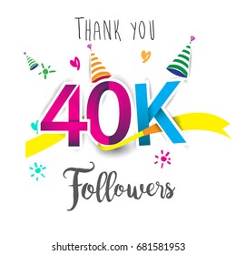 Thank you design template for social network and follower. Web user celebrates a large number of subscribers or followers. Thanks for 40k followers