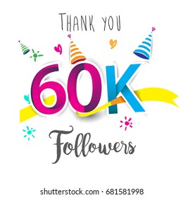 Thank you design template for social network and follower. Web user celebrates a large number of subscribers or followers. Thanks for 60k followers