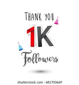 Thank you design template for social network and follower. Web user celebrates a large number of subscribers or followers. Thanks for 1K followers