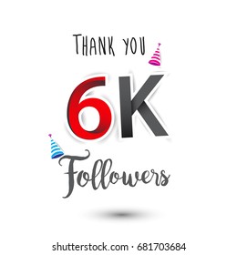 Thank you design template for social network and follower. Web user celebrates a large number of subscribers or followers. Thanks for 6K followers