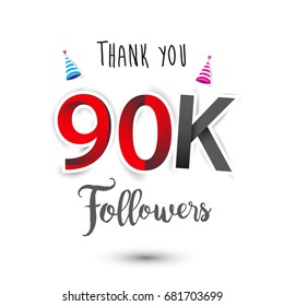 Thank you design template for social network and follower. Web user celebrates a large number of subscribers or followers. Thanks for 90k followers