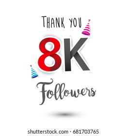 Thank you design template for social network and follower. Web user celebrates a large number of subscribers or followers. Thanks for 8K followers