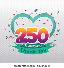 Thank you design template for social network and follower. 250 Followers