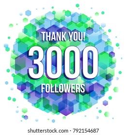 Thank you design template for social network and follower. 3000 Followers
