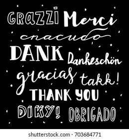 Thank you in different languages, beautiful hand-written fonts