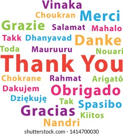 Thank you in different languages. Colorful vector word cloud.