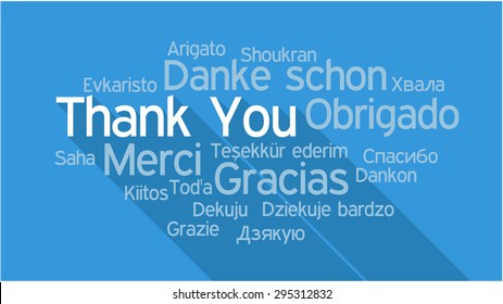 THANK YOU in different languages, words collage vector illustration.