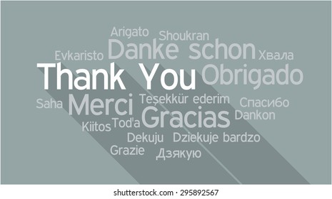 THANK YOU in different languages, words collage vector illustration.