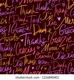 Thank you in different languages of the world. Seamless vector pattern of Thanks. Modern brush calligraphy illustration