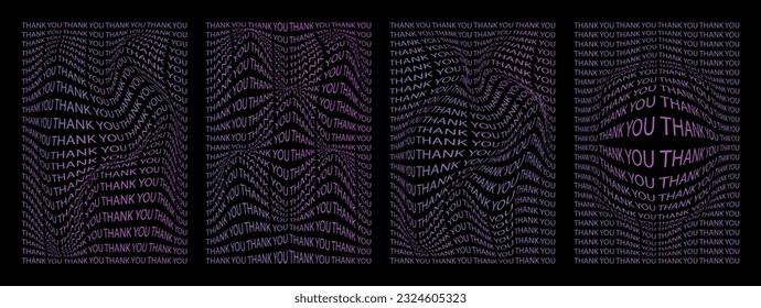 Thank you distorted grid posters set. y2k aesthetic, 90s, 00s retro style gradient posters isolated on black background. Vertical geometric banners. Vector illustration