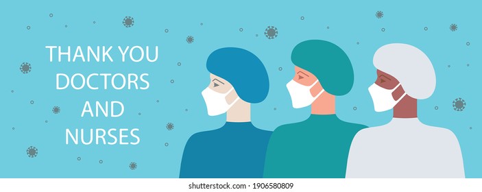 thank you doctor. Thank you doctors and nurses.thank you doctor web banner or poster for social media. graphic poster with text information. illustration concepts epidemic  covid-19