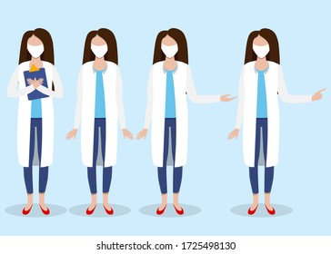 Thank you doctor for fighting the coronavirus. Set of female doctors, flat hospital person, medical job. nCov-19 virus.