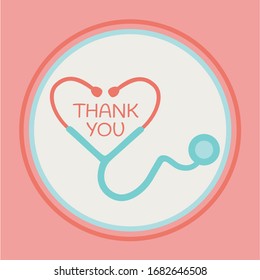 thank you doctor & nurse. outbreak coronavirus symbol. save life pandemic. emblem support concept. flat design red heart shape Stethoscope medical instrument vector icon. health care love support logo