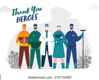 Thank You to Doctor, Nurse, Sweeper, Delivery & Courier Men Heroes Working During Coronavirus (Covid-19) Outbreak.