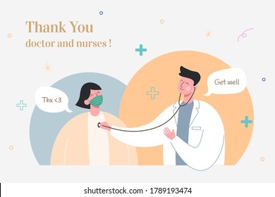 Thank you doctor and nurses for fighting coronavirus, illustration in flat design