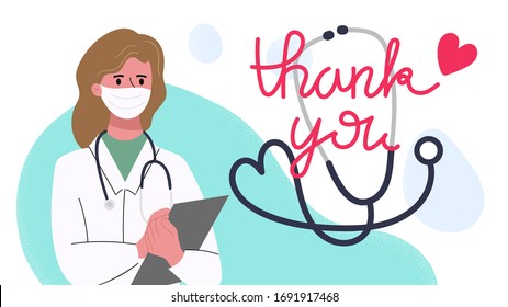 Thank you doctor and Nurses and medical personnel team for fighting the coronavirus. Thank you heroes, vector illustration