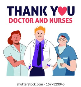 Thank you doctor and Nurses and medical personnel team for fighting the coronavirus. Thank you heroes, vector illustration