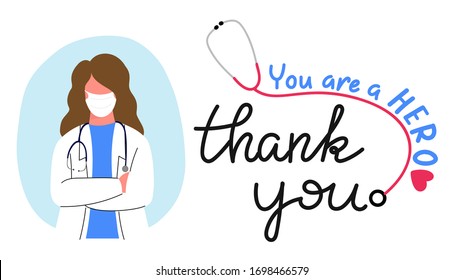 Thank you.  doctor, Nurses, Medical Personnel Team and all healthcare heroes for fighting the coronavirus. You can use this design for sticker, t-shirt, website and  print. Vector illustration