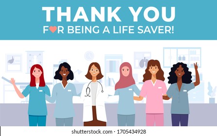 Thank you doctor and Nurses and medical personnel team for fighting the coronavirus. vector illustration