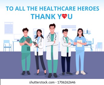 Thank you doctor and Nurses and medical personnel team for fighting the coronavirus. Thank you heroes, vector illustration