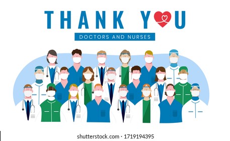 Thank you doctor and Nurses and medical personnel team for fighting the coronavirus. vector illustration