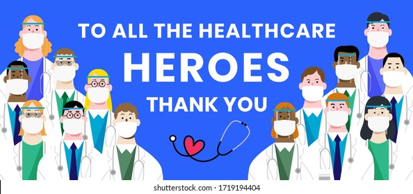 Thank you doctor and Nurses and medical personnel team for fighting the coronavirus. vector illustration