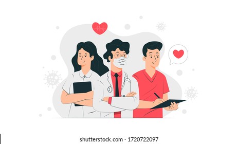 Thank you doctor and Nurses and medical personnel team for fighting the coronavirus. heroes. flat web design vector illustration