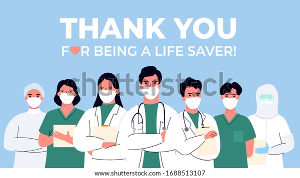 Thank you doctor and\
Nurses and medical personnel team for fighting the coronavirus.\
vector illustration