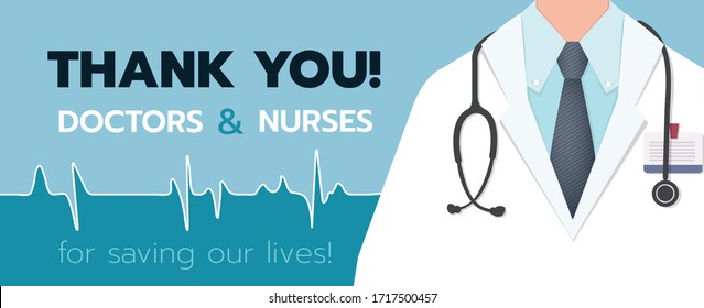 Thank You Doctor and Nurses For Saving Our Lives from COVID-2019 banner template.-vector illustration