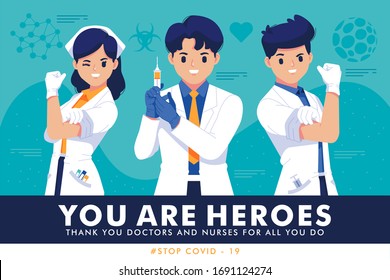 thank you doctor and nurses vector illustration