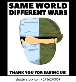 Thank you. Doctor and soldier in one person. Vector illustration.