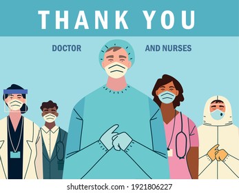thank you, doctors and nurse health care workers fight against covid-19 vector illustration