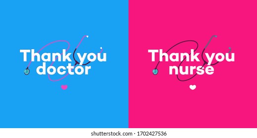 Thank you doctors and nurse set card. Medical staff, disinfectors, immunologists, virologists, epidemiologists. Novel coronavirus 2019-nCoV. Coronavirus concept illustration. Vector 10 eps