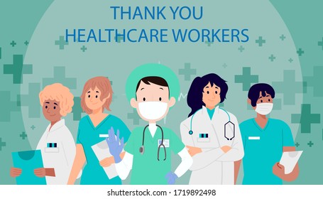 Thank you, doctors, nurses, and all healthcare workers for working in the hospitals and fighting the coronavirus. vector illustration