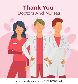 Thank you doctors and nurses, you all are real heroes, flat style vector illustration