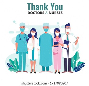 Thank You Doctors and Nurses Background. Vector Illustration " Thank You Doctors And Nurses" who protect us from CORONAVIRUS. Heroic doctors and nurses illustration