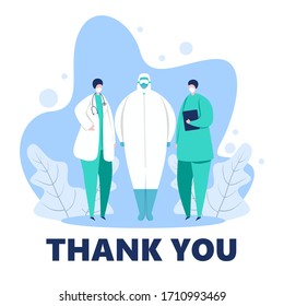  Vielen Dank, Ärzte und Krankenschwestern. Vielen Dank für Ihre tapfere Gesundheitsarbeit in den Krankenhäusern und für die Bekämpfung des Ausbruchs von Coronavirus, eine gute Illustration. Kokosnuss-19