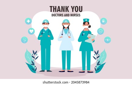 Gracias médicos y enfermeras de diseño plano
